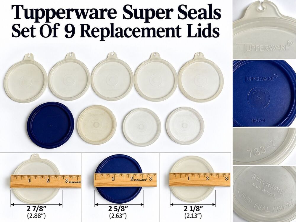 Tupperware Replacement Lids Lot Of 9 Vintage Made In USA 733-7/296-27/1607-4